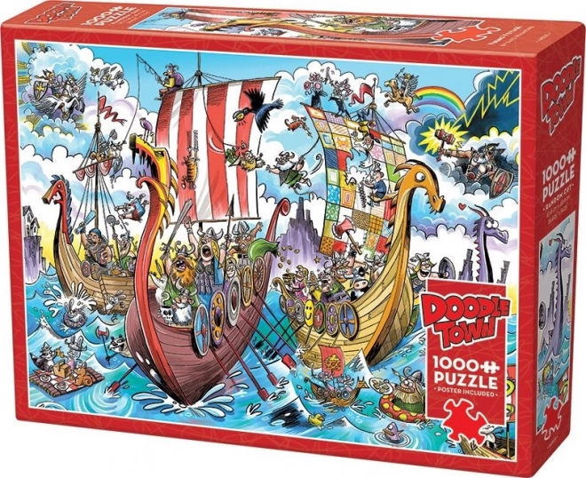 Puzzel DoodleTown: Vikingsche Expeditie 1000 Stukken