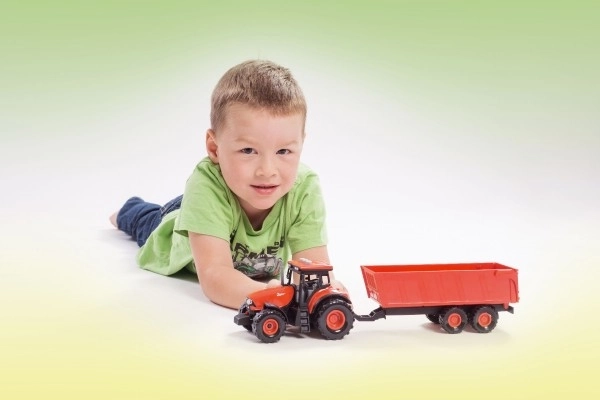 Rode Zetor tractor met aanhanger met geluidseffecten en lichteffecten - 36 cm