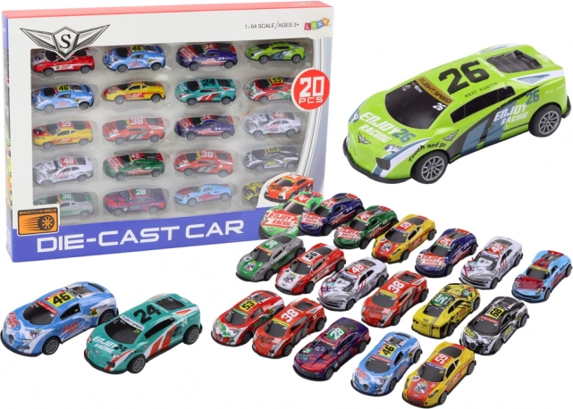 Set Sportieve Raceautootjes 1:64 - 20 stuks