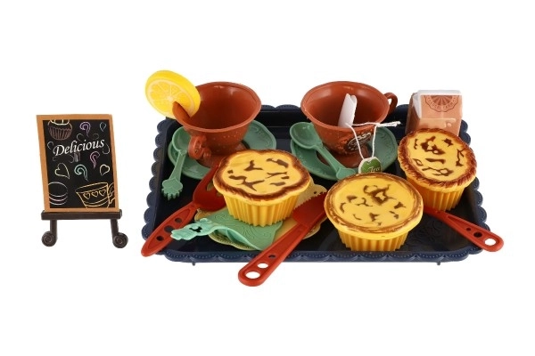 Set van servies en voedsel met dienblad in zak 22x30cm