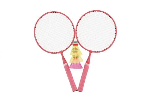 Badmintonset kind metaal/plastic 2 rackets + 3 shuttles 2 kleuren in net 23x45x6cm