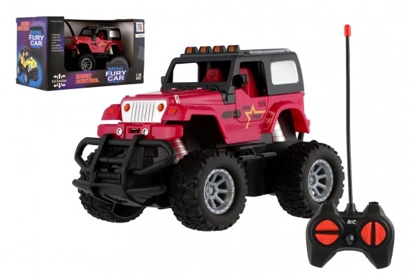 RC Auto terrein 14cm kunststof 27MHz op batterijen met licht in doos 20x11x10cm – Růžové