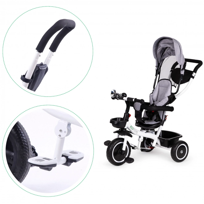 ECOTOYS Driewieler met zonnescherm en stuurstang - grijs