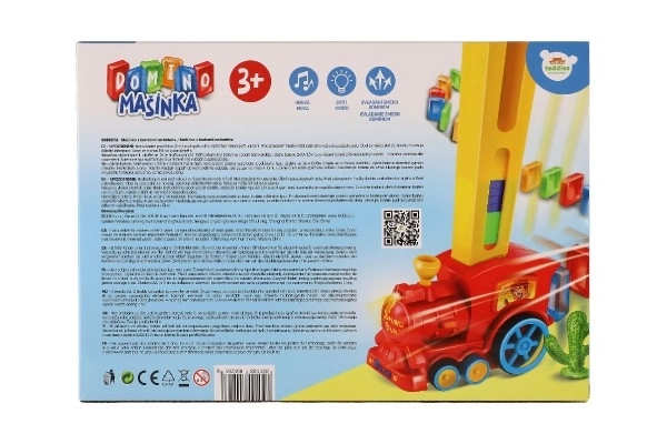 Locomotief/Trein domino bouwend plastic 16cm op batterijen met geluid en licht in doos 33x23,5x8cm