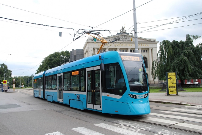 Moderne tram Ostrava blauw 47 cm