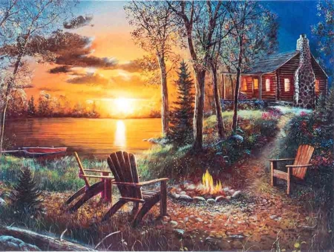 Diamantschilderkunst Huis aan het Meer 30x40 cm