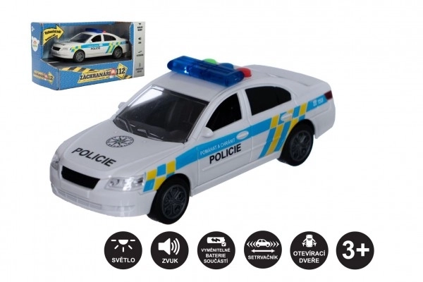 Auto politie plastic 15cm op batterijen met geluid en licht op traagheidsmotor in doos 20x11x9cm