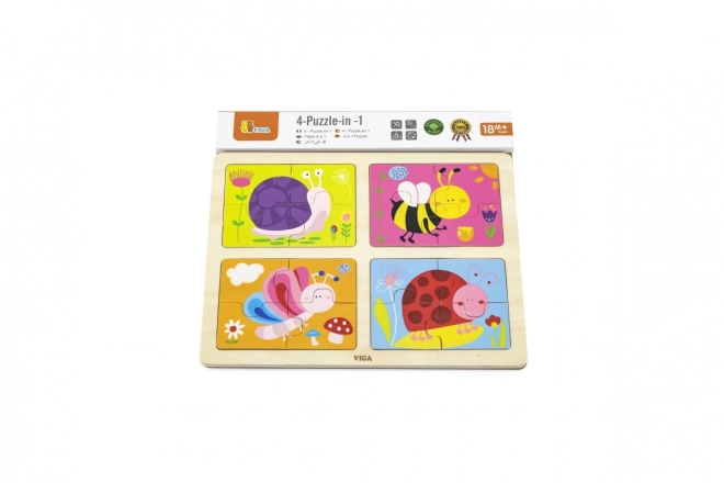 Houten puzzel 4-in-1 - insecten