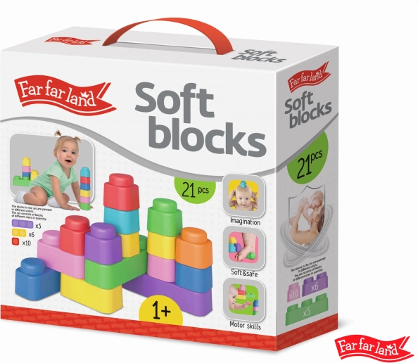 Far Far Land zachte bouwset – set van 21 gekleurde blokken