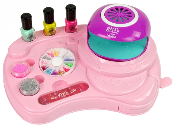 Kinderset voor nageldecoratie met glitter en lamp
