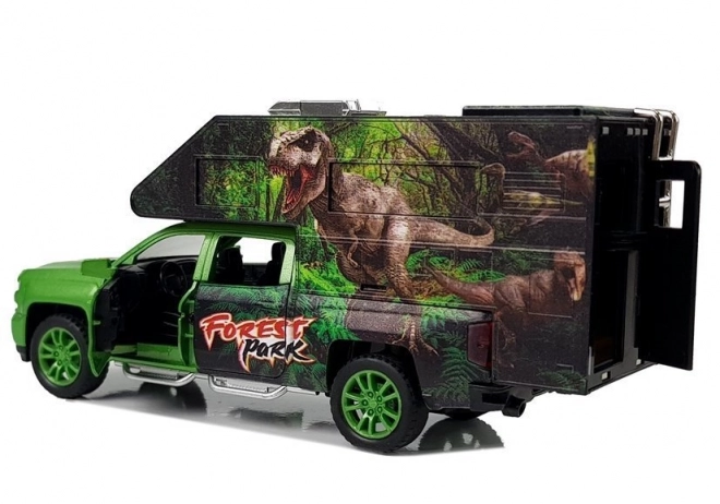 Kampeerauto met dinosaurussen groen