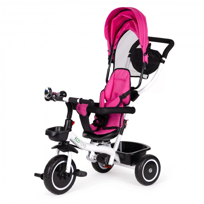 ECOTOYS Driewieler met dak en duwstang - roze