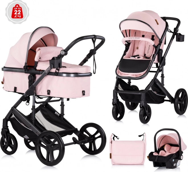 Gecombineerde kinderwagen Amore 2in1 roze marshmallow