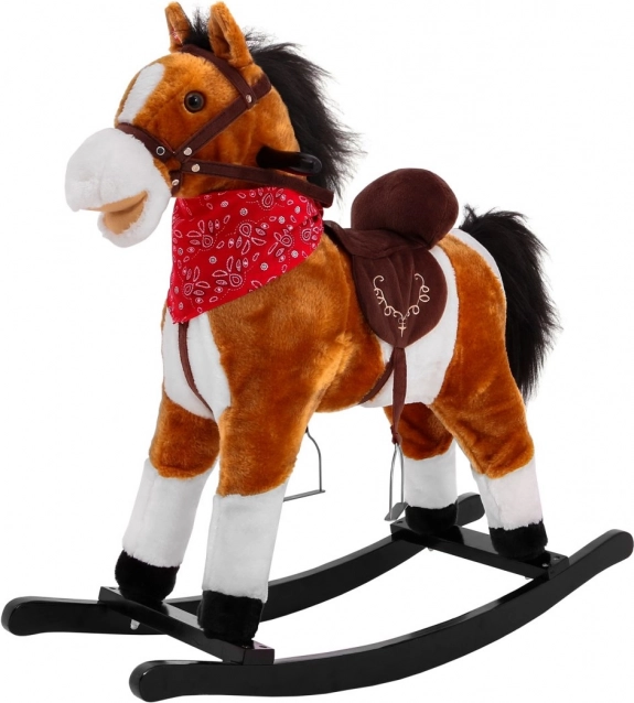 Schommelend pluchen paard voor kinderen met interactieve functies – lichtbruin