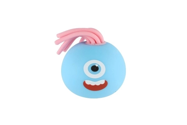 Ball met gezicht met franjes anti-stress knijpslijm 6cm 4 kleuren