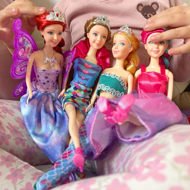 WOOPIE Set van 4 Magische Prinsessen - Poppenbox 4v1 met Accessoires