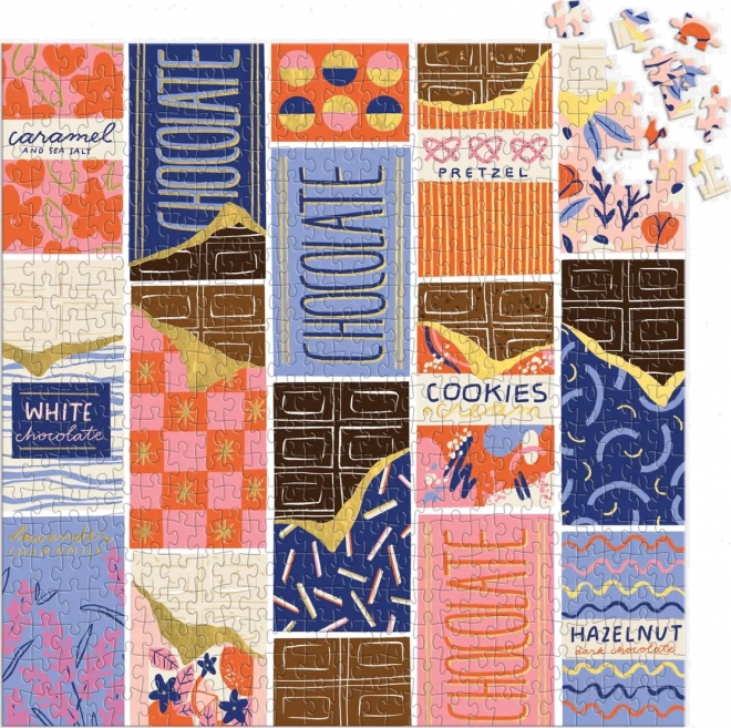 Kleurrijk chocolademotief dat uitnodigt om te puzzelen