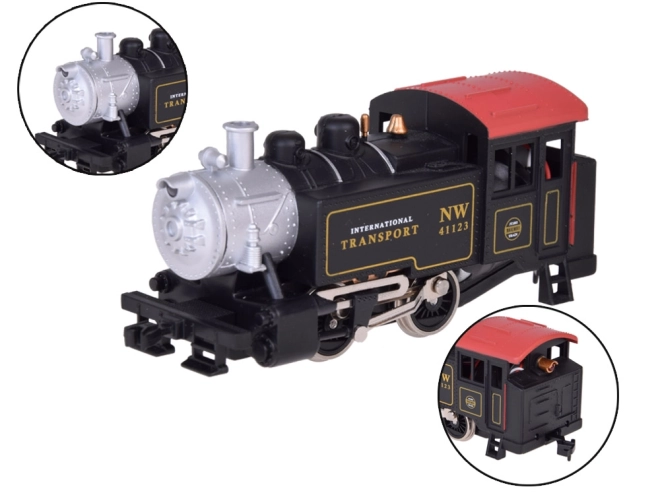 Elektrische treinstellen met klassieke stoomlocomotief en bedieningsunit