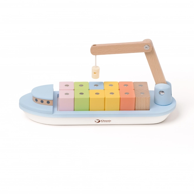 Vrachtschip met magnetische blokken en kraan voor peuters