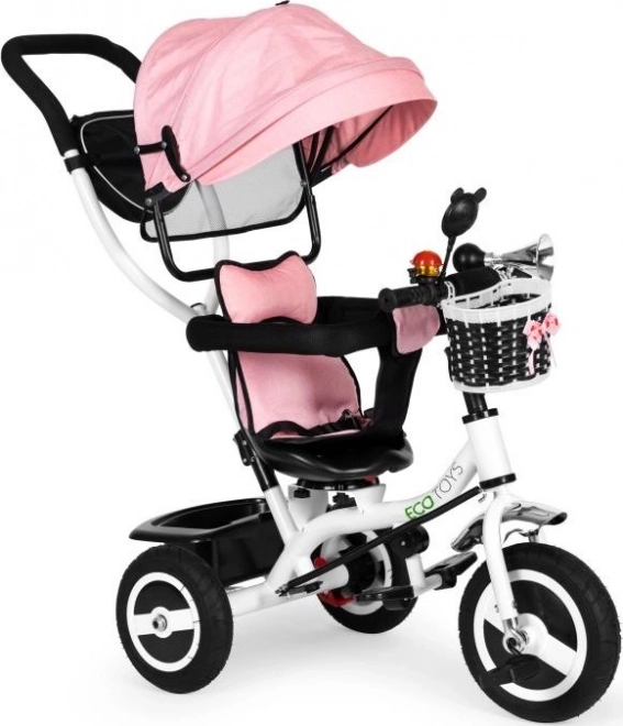 ECOTOYS Driewieler met dak en stuurstang roze