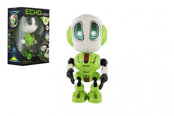 Robot ECHO herhalende zinnen metalen 12 cm groen op batterijen met geluid en licht in doosje 10,5x15x5,5 cm