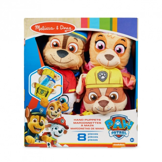 Handpoppen 4st stof Paw Patrol in doos 26x30x6cm