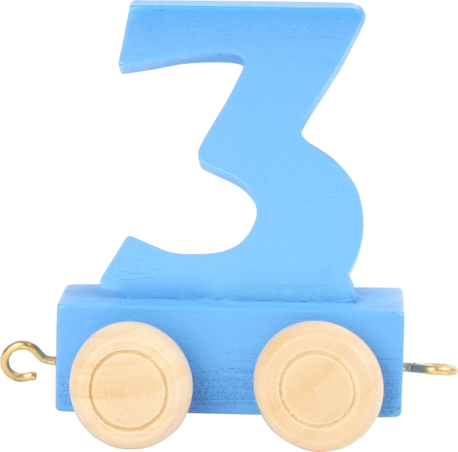 Houten wagon met cijfer 3 voor houten treinbanen