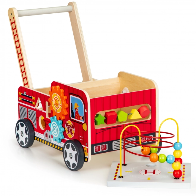 Houten educatieve loopwagen met blokken - Brandweerauto ECOTOYS