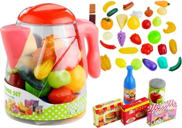 Kinderset met etenswaren in een kan, fruit en groenten, 50 stuks