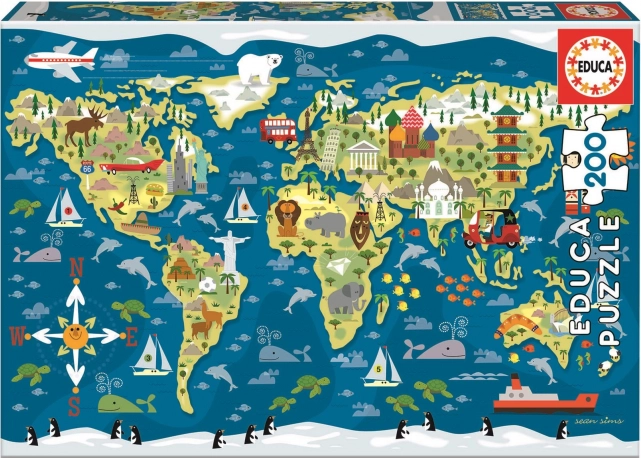 Wereldkaart EDUCA puzzel 200 stukjes