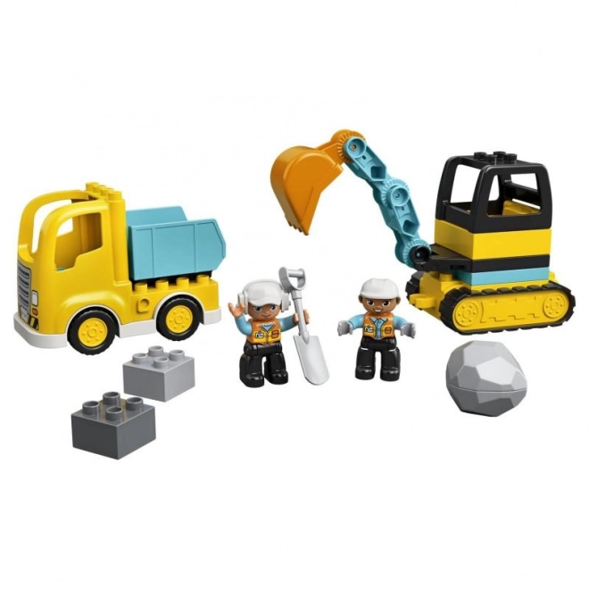 DUPLO vrachtwagen en graafmachine op rupsbanden