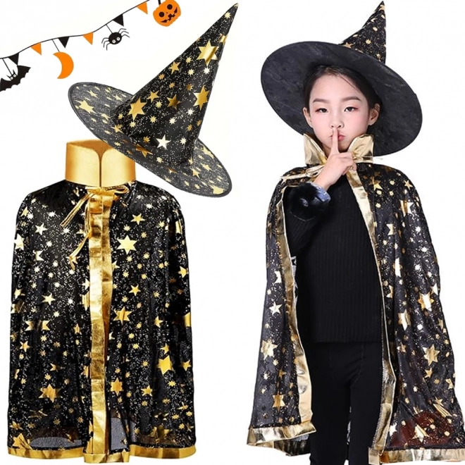Kinder tovenaarskostuum met sterren – cape en hoed voor Halloween