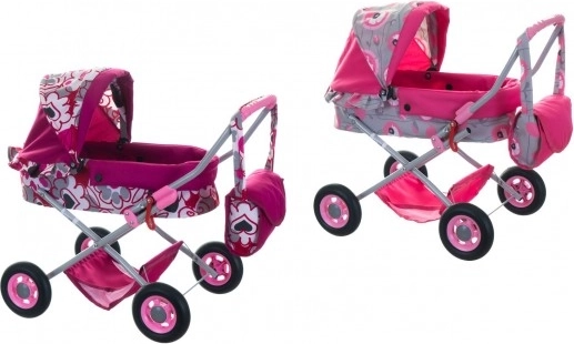 Diepe poppenwagen met mandje en tas, diverse kleuren