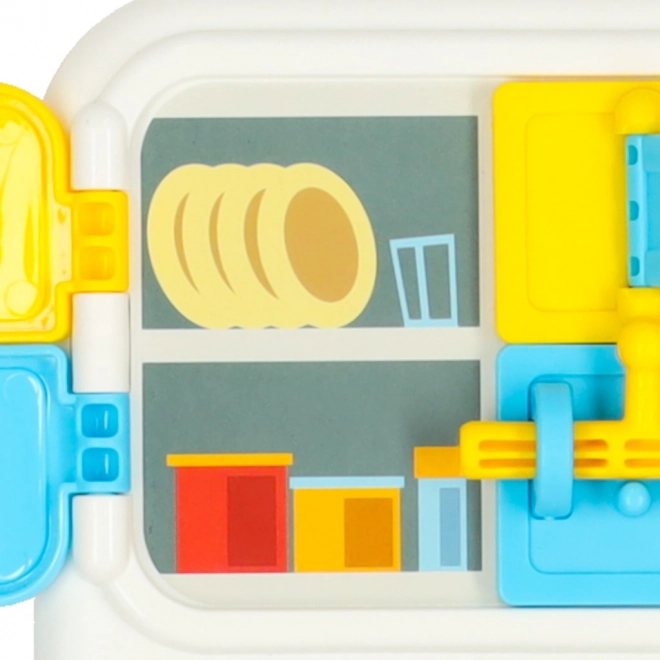 Montessori manipulatiebord met keukenelementen en leermatige klok