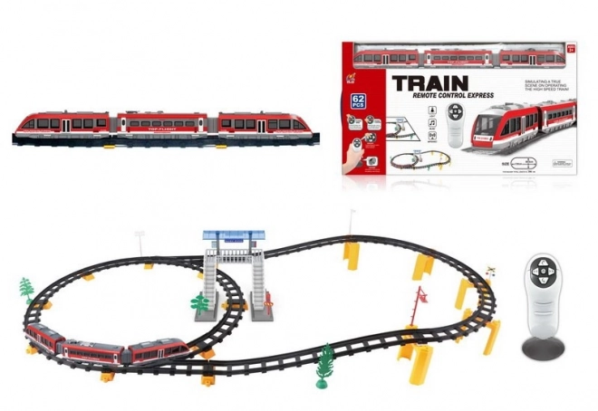 Afstandsbediende trein + hellingen + accessoires - 62 delen