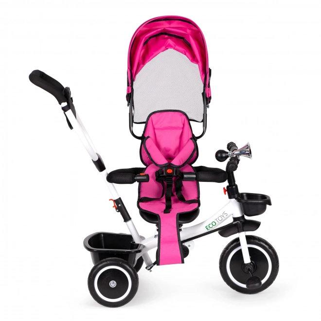 ECOTOYS Driewieler met dak en duwstang - roze