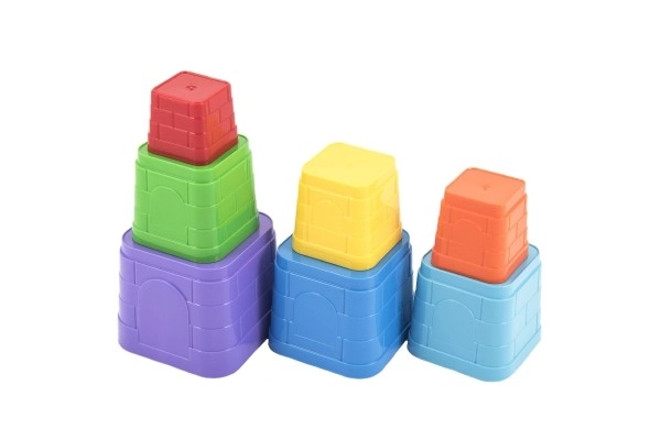 Kubus piramide stapelset kunststof vierkant gekleurd 7 stuks in zakje 12m+