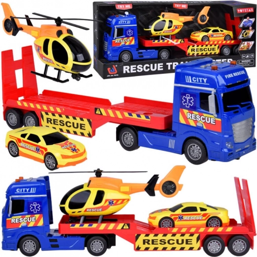 Reddingsset: vrachtwagen, helikopter en auto