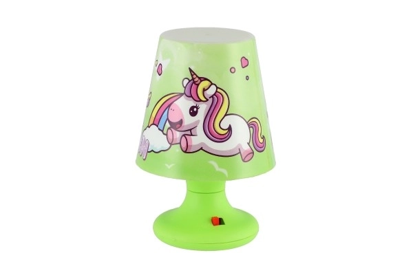 Mini lampje met eenhoorn voor op tafel, kunststof 8,5x11cm op batterijen, 3 kleuren