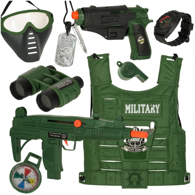 Militaire set met vest, geweer en verrekijker