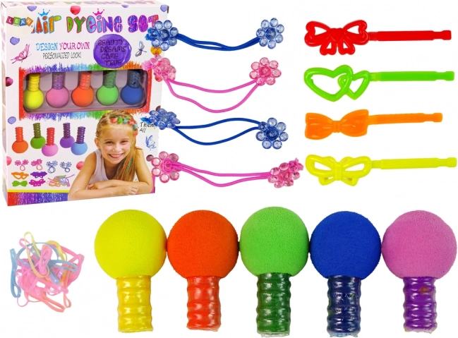 Kinder haarkleurset – 5 kleuren, elastiekjes en haarspeldjes