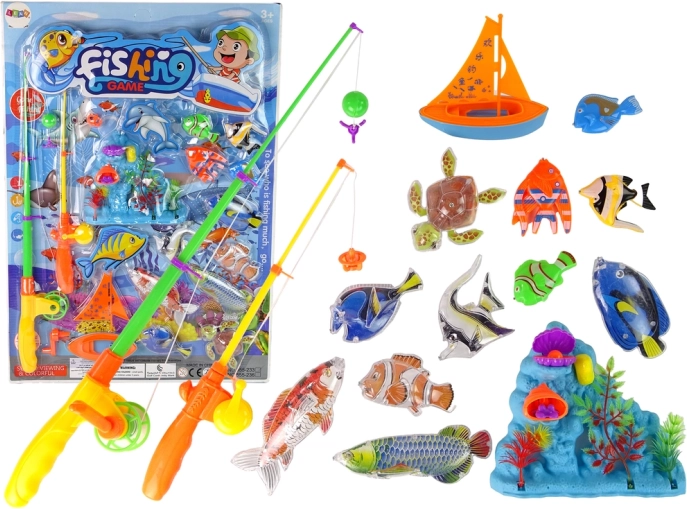 Set van 11 praktische visspelletjes. Accessoires voor vissen Bootje