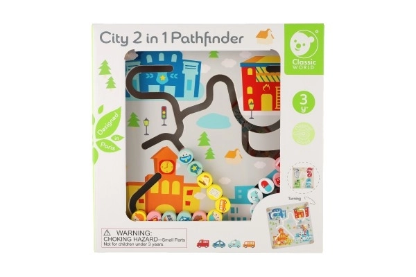 Inlegpuzzel/educatieve doolhof Stad/Recycling 2-in-1 houten 30x30cm in doos 32x32x6cm