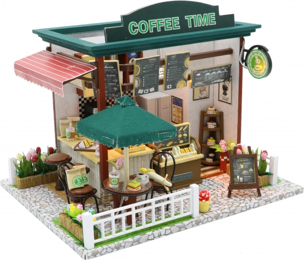 Miniatuurkoffiebar Coffee Time – creatieve bouwset met LED-verlichting
