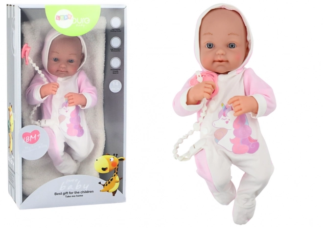 Baby pop met fopspeen Lichaam Eenhoorn Roze deken Accessoires 35 cm