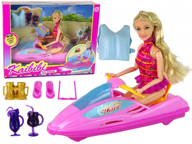 Poppen set met roze waterscooter