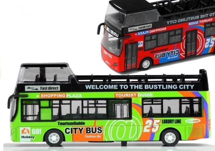 Groene toeristische dubbeldekkerbus 1:32 met bewegende deuren