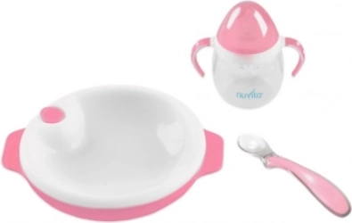 Set thermobord met siliconen lepel en beker, Pastelroze