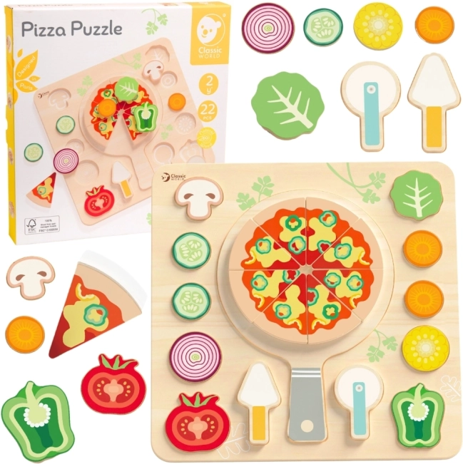 CLASSIC WORLD Houten pizza om te snijden, puzzel 22 stuks