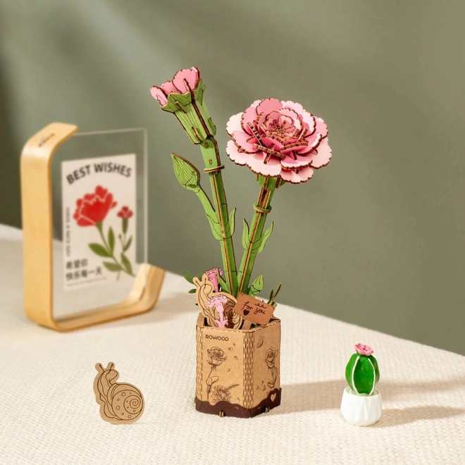 Houten 3D Puzzel Roze Anjer